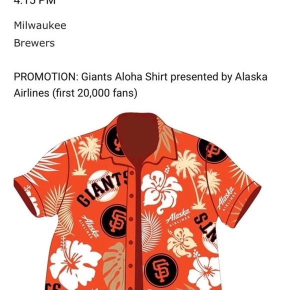San Francisco Giants Aloha Hawaiian Shirt Alaska Airlines Promotion 7/16/22 SZ M - Picture 6 of 6